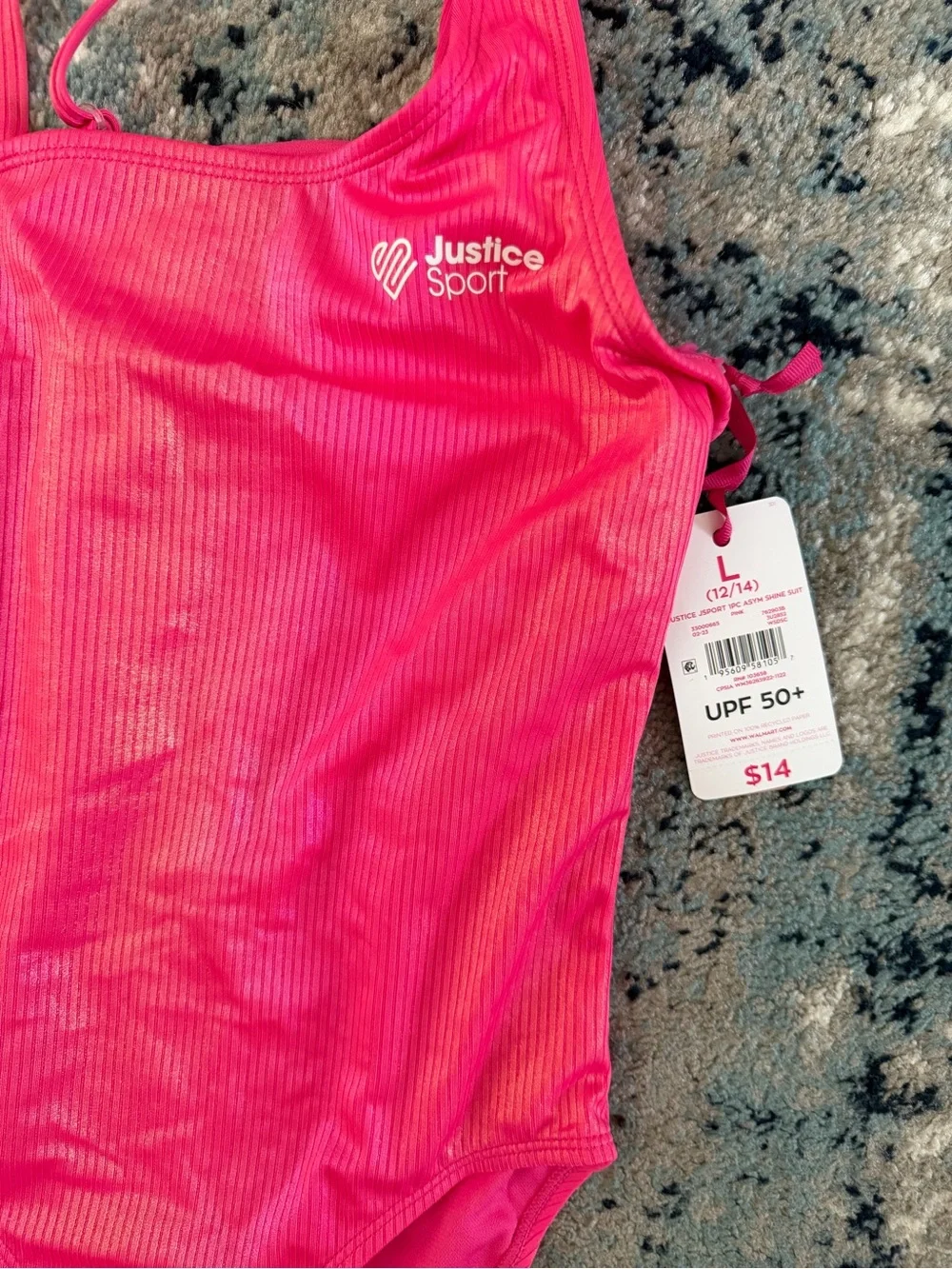 NWT Justice Sport Girls' Hot Pink One-Piece Swimsuit -L 12/14
